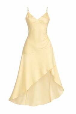 Wild Fable Light Yellow Satin Asymmetrical High-Low Midi Dress